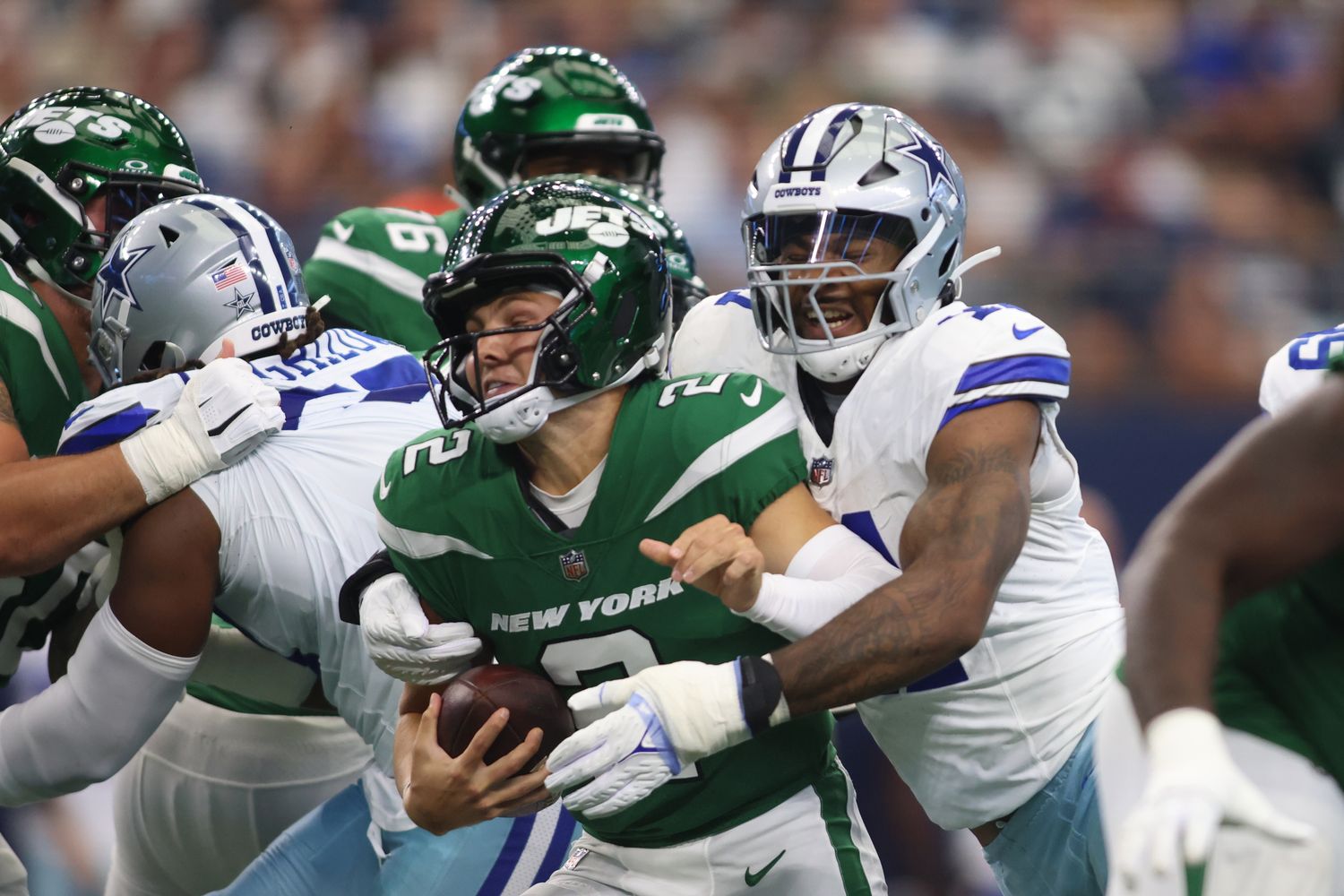 Cowboys star Micah Parsons headlined his team's defensive effort on Sunday, tallying two sacks of Jets QB Zach Wilson.